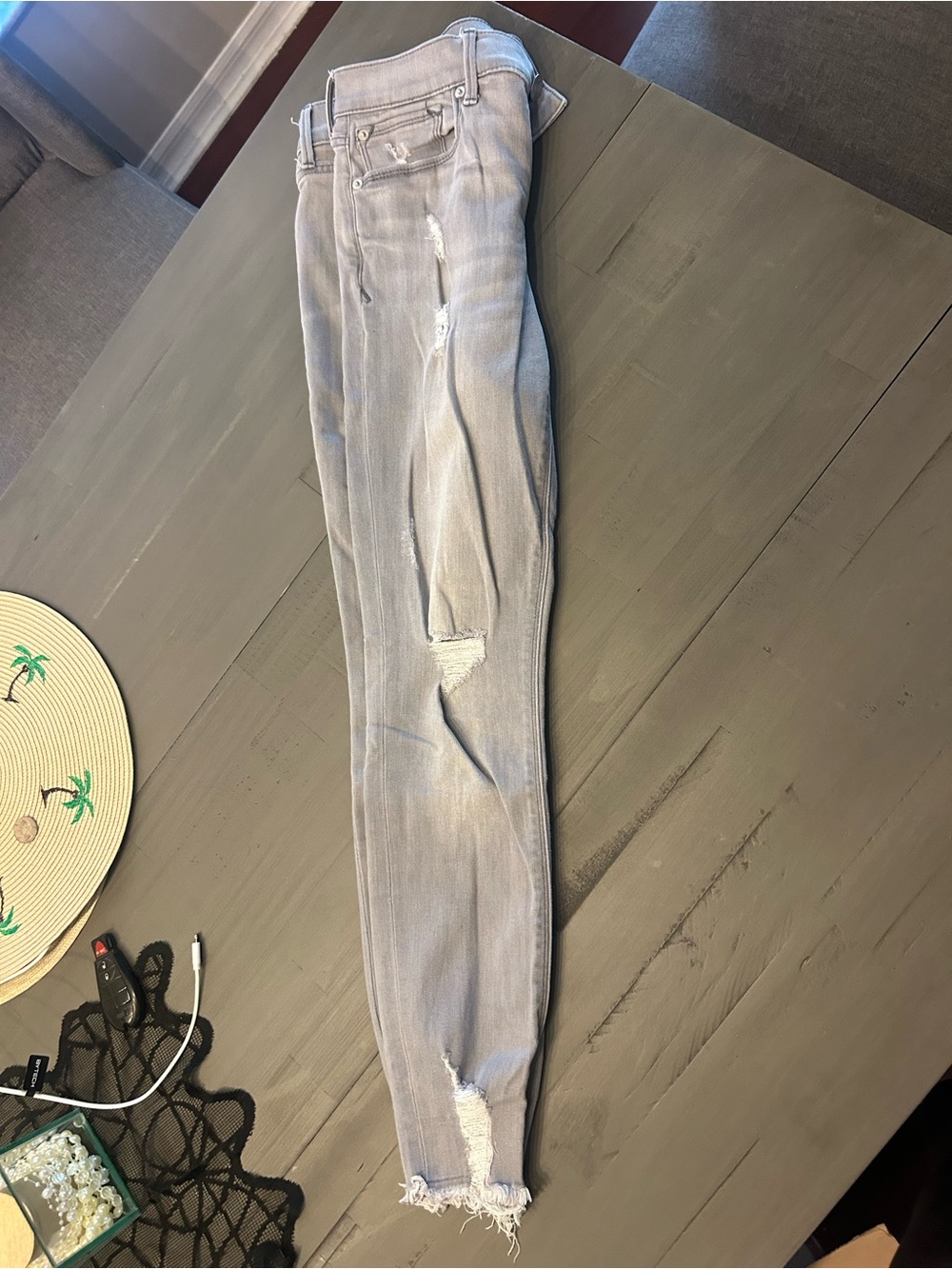 Express Women's Light Gray Distressed Skinny Jeans